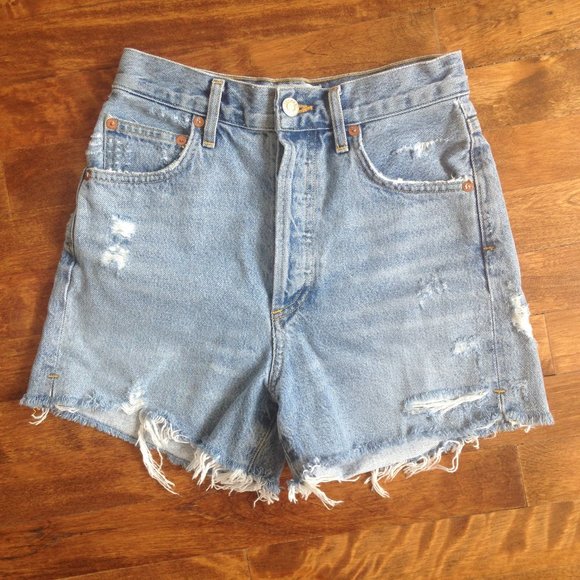 Agolde Pants - AGOLDE - High Waisted Distressed Cut-Off Shorts